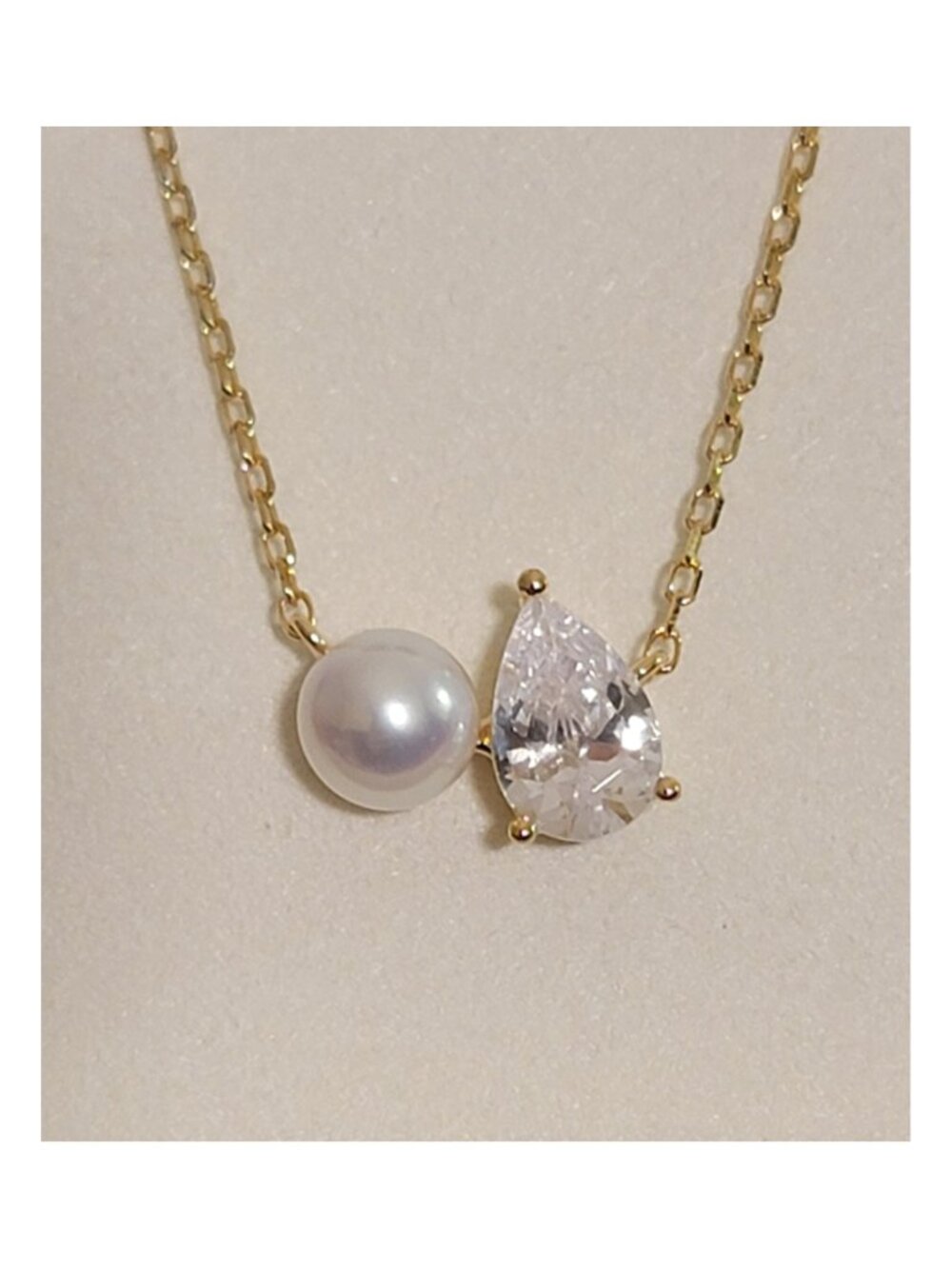 S925 Pearl 2CT CZ Pendant Necklace 18–20" Elegant Gold Finish NWT